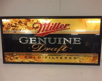 Very large vintage Miller Genuine Draft Beer mirrored sign in excellent condition.  50: x 23" $65