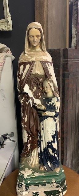 Vintage St. Anne chalkware statue with all the chippy goodness of age. Measures 23" high. $45