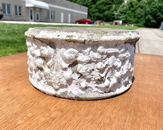 White Chippy painted cement riser. Measures 10" x 4". Heavy. Vintage. Really pretty. $35