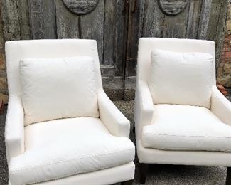 Pair of new Klaussner chairs - creamy whitish fabric $595 for pair