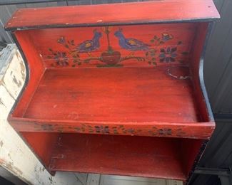 Vintage Folk Art dry sink, hand painted, red. Shows wear but nothing that detracts. Very sturdy. Lovely piece. Measures approximately approximately 40" x 37" x 28". $95