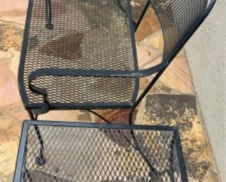 $90.00- Wrought Iron Bench & End Tables. Bench 33”H x 41”W x 18”D x seat 17”H. Table 20”W x 20”L x 1ft’H