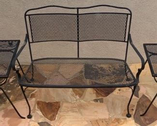 $90.00.  Wrought Iron Bench & End Tables. Bench 33”H x 41”W x 18”D x seat 17”H. Table 20”W x 20”L x 1ft’H