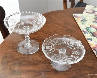 Needle Etched footed compote $22
4.25" round, 3" tall
Etched flower / cut glass footed compote $22
5.5 Diameter, 5" tall