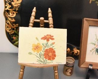 Small Painting of Marigolds on Easle $18