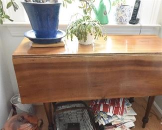Cherry Drop Leaf Table $95
42" long, 17" wide, 11.75" drop leaves. Some sun fading, but rather even. Turned leg detail.