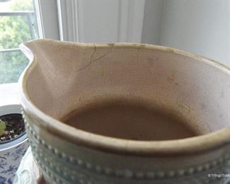 Majolica Pitcher $10
Approximately 11" tall. Lots of crazing and a few small chips, as reflected in price