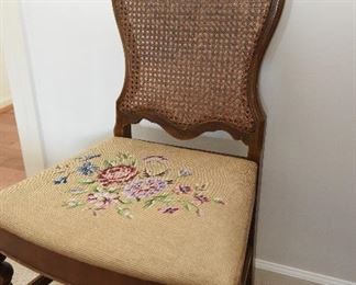 Needlepoint seat, cane back chair $25