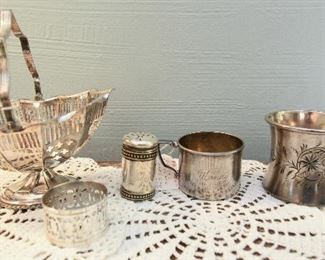 Lot of small sliverplate items, including bridal basket $35 "Wendy" cup is SOLD