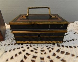 Mini Metal Cash Box $40
Made in England (no key). 4" x 2.5" x 2. Complete with bale on top