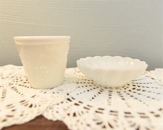 Milk Glass Small dish and small cache pot $8