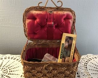 Small Red Satin-Lined Sewing Basket $8