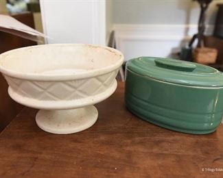 Off-White Planter SOLD
Oval Green Lidded Dish $12