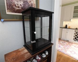 Black Wood Display Case $45
with glass shelves and top. 15" x 12" x 20"