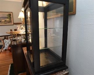 Black Wood Display Case $45
with glass shelves and top. 15" x 12" x 20"
