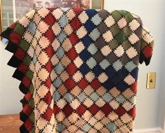 Wool squares quilt/throw, unfinished back. $35
All squares are whip stitched together. Approximately 60x40"