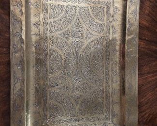 Persian Brass Tray $48
15.625 x 11. Hand hammered and worked.