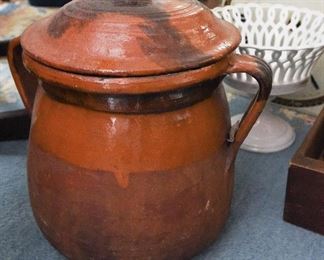 Antique Redware Covered Pot $75