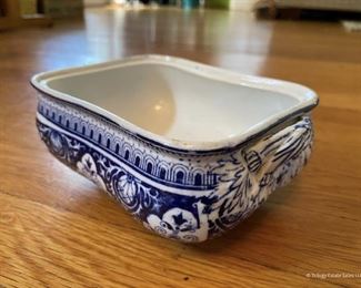 Blue and white serving bowl with missing lid $15 Would make a lovely planter