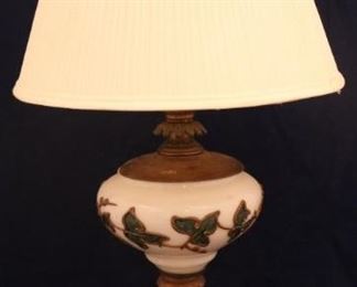 Lot# 2254 - Milk Glass w/Wood Lamp