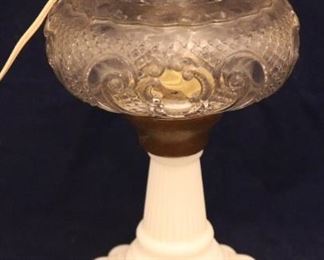 Lot# 2257 - Antique Milk Glass Base Lamp