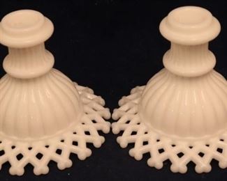 Lot# 2327 - Pair of Milk Glass Candles H