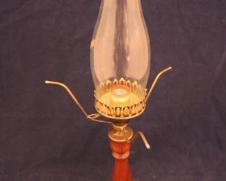 Lot# 2342 - Wood/Brass Electric Oil Lamp