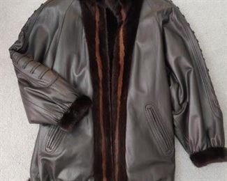 leather and mink coat