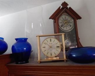 cobal glass, clocks. will post additional info about steeple/mantle clock this week.