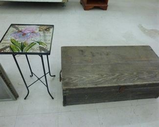 Small Table and Wood Trunk/Storage
