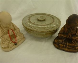 Figurines and Pottery Bowl with Lid