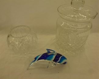 Bowl, Jar with Lid, Glass Dolphin