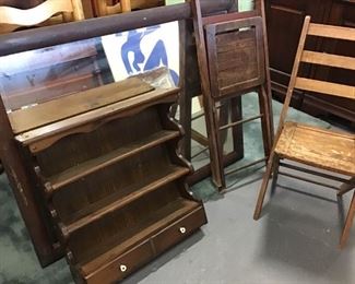 Vtg Shelf, Chairs, Mirror