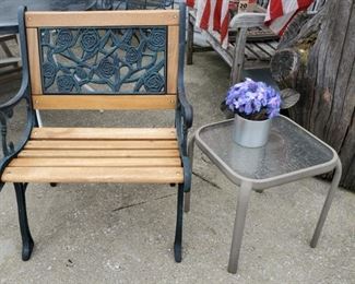 Wrought Iron Oak Chair, Table