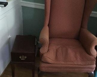 Wing chair and one drawer side table