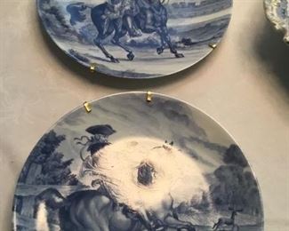 Pair blue and white plates
