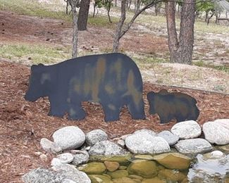 Solid Steel Mother Bear and Cub Yard Accents