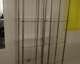Chrome and Glass Floor Standing Shelves