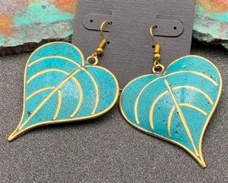 Brass earrings from Tibet with turquoise