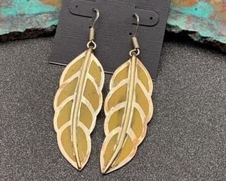 Brass earrings from Tibet with yellow