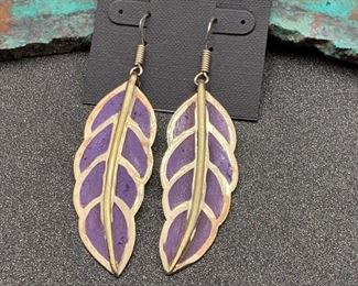 Brass earrings from Tibet with purple