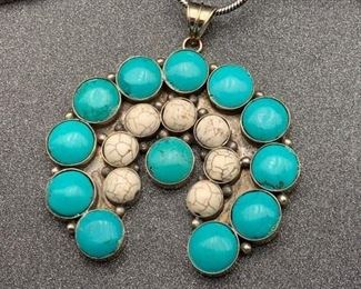 Silver and brass multi-stone naja style pendant with snake chain from Tibet