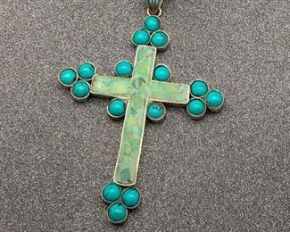 Silver and brass cross pendant with snake chain from Tibet