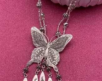 Fine silver butterfly necklace with dangles from Thailand