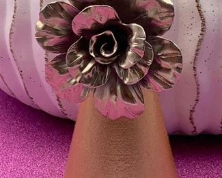 Fine silver adjustable floral statement ring from Thailand