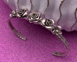 Fine silver floral cuff bracelet from Thailand
