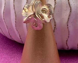 Fine silver adjustable floral statement ring from Thailand