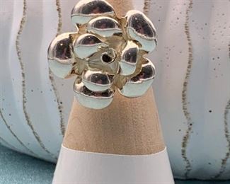 Fine silver adjustable floral statement ring from Thailand