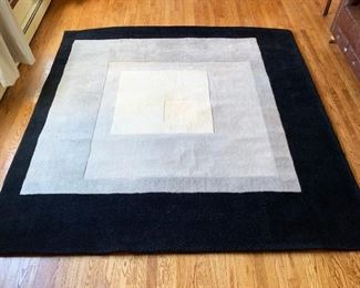 Peddada Perspective (black border) 100% New Zealand wool area rug, handmade in India and never used