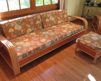 Vintage Ritts Co rattan sofa, arm chair and ottoman